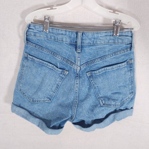 Old Navy High Rise OG Straight Denim Shorts Womens 4 Blue Cuffed Distressed - Picture 2 of 16